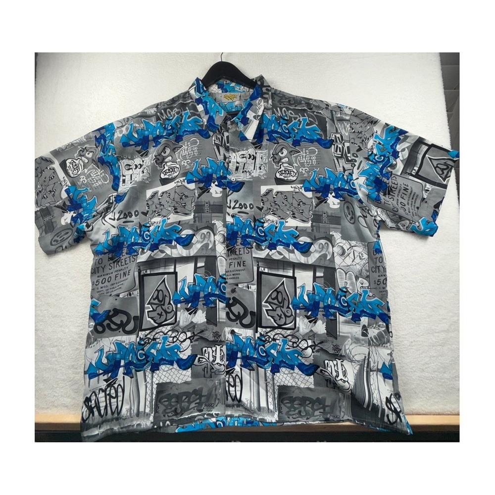 Up Ro's Graffiti Art Button‎ Up Short Sleeve Shirt Streetwear Hip Hop Style